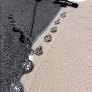 Nine West 100% Cashmere Two Toned Crystal Button Down Cardigan